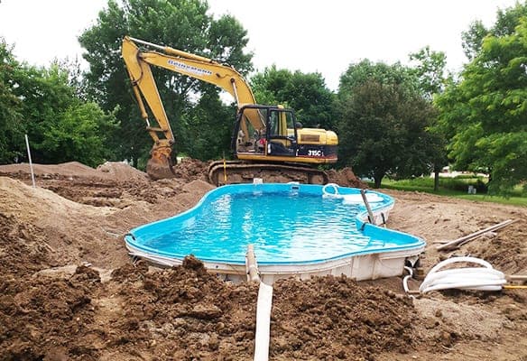 Swimming pool in backyard